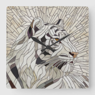 Weißer Tiger - Mosaikkunst aus Glas Quadratische Wanduhr