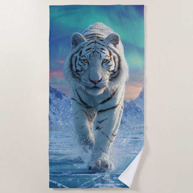 Weißer Tiger Strandtuch – Arktische Eis Power (Vorderseite)