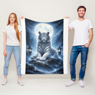 Weißer Tiger unter dem Vollmond Mystischer Geist Fleecedecke