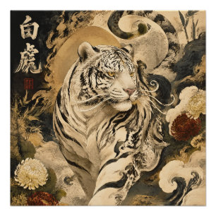 Weißer Tiger Wächter Kunst Japanische Mythologie Poster