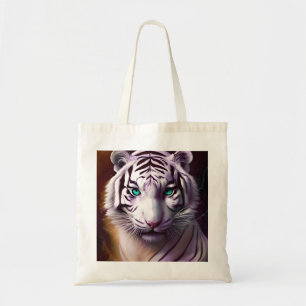 Weißer Tigerkopf mit mesmerisierenden Augen Tragetasche