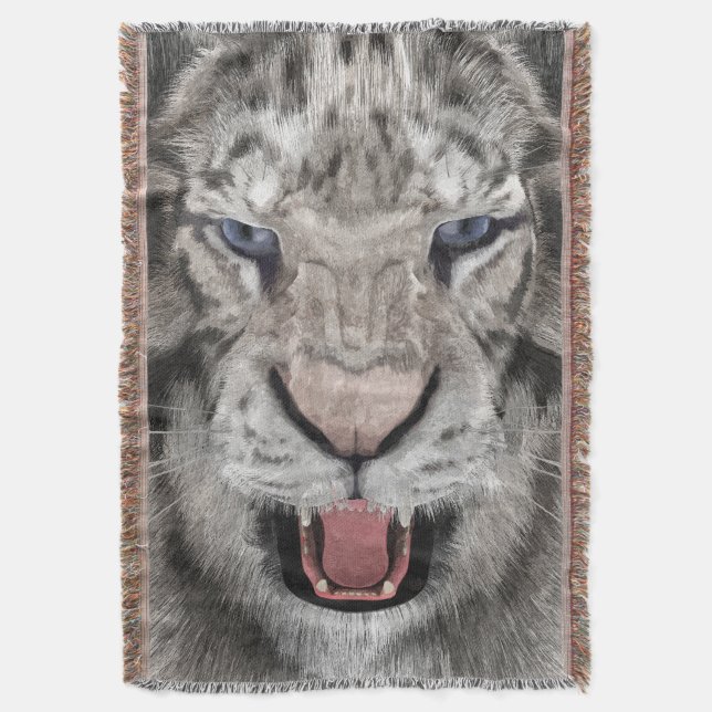 Weißer Tigerkopf Wildlife Ästhetik Decke (Vorderseite Vertikal)