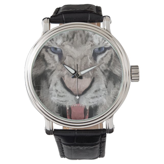 Weißer Tigerkopf Wildtier Ästhetik Armbanduhr (Vorderseite)