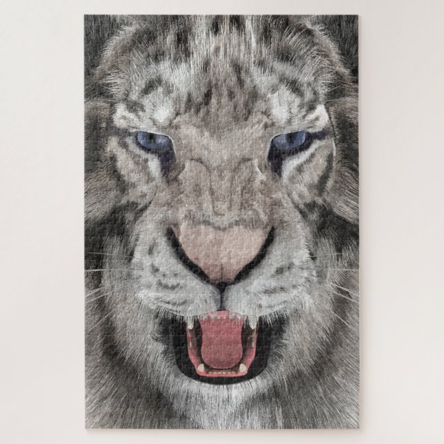 Weißer Tigerkopf Wildtier Ästhetik Puzzle (Vertikal)