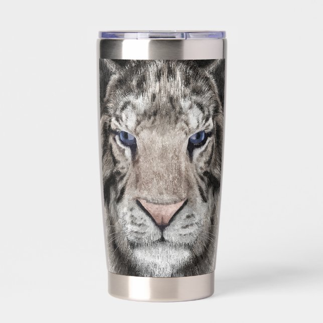 Weißer Tigerkopf Wildtier Ästhetik Thermobecher (Vorderseite)