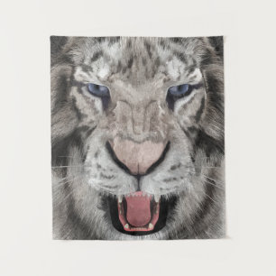 Weißer Tigerkopf Wildtier Ästhetik Wandteppich