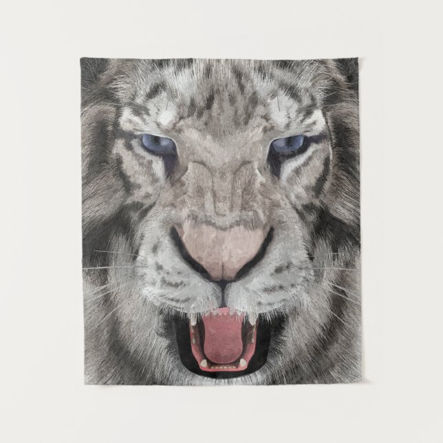 Weißer Tigerkopf Wildtier Ästhetik Wandteppich (Vorderseite)