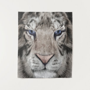 Weißer Tigerkopf Wildtier Ästhetik Wandteppich