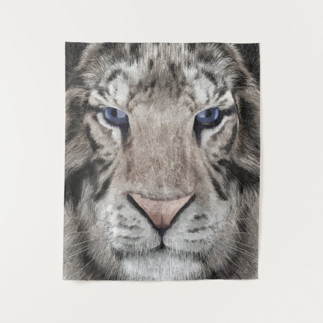 Weißer Tigerkopf Wildtier Ästhetik Wandteppich (Vorderseite)