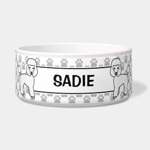Weißer Toy Pudel Süßer Cartoon Hund & Name Napf