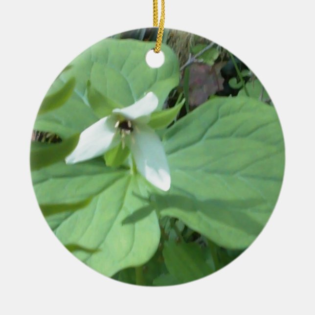 Weißer Trillium mit grüner Farbe Keramik Ornament (Vorne)