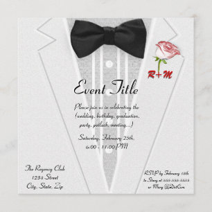 Weißer Tuxedo mit Bogen-Krawatten-Monogramm Einladung