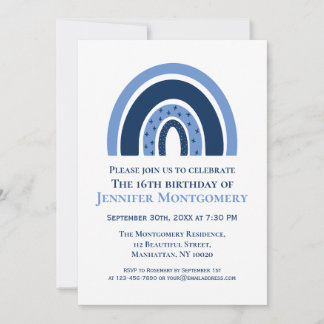Weißer und blauer 16. Geburtstagsparty Regenbogen Einladung
