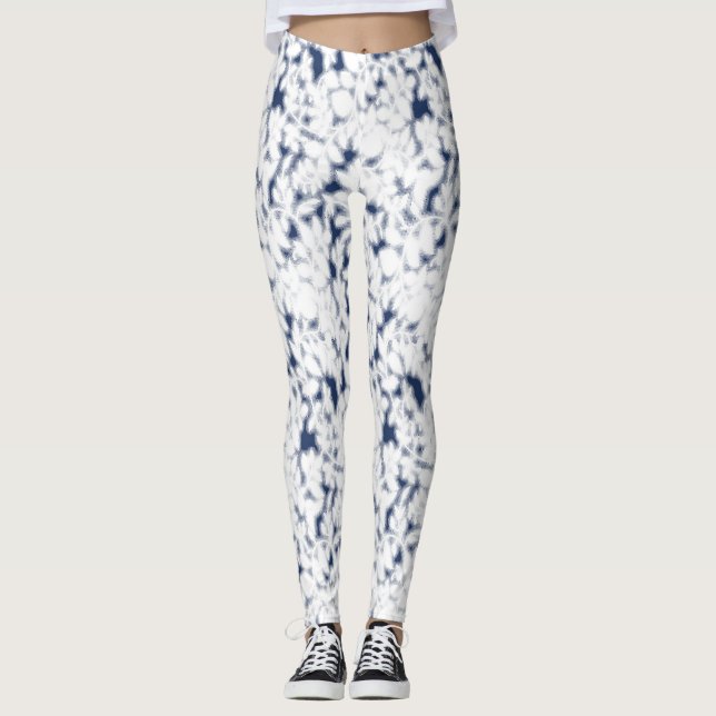 weißer und blauer Hintergrund mit einem Muster Leggings (Vorderseite)