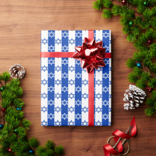 Weißer und blauer Stern von David Streifen Geschenkpapier