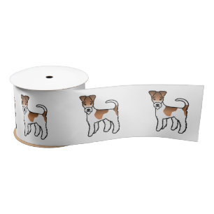 Weißer und brauner Drahthaar-Foxterrier süßer Cart Satinband
