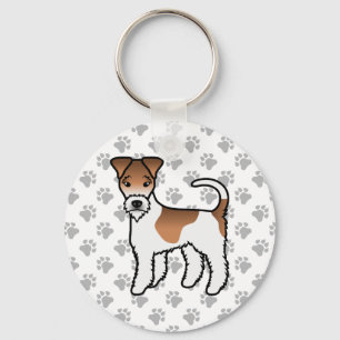 Weißer und brauner Drahthaar-Foxterrier Süßer Cart Schlüsselanhänger