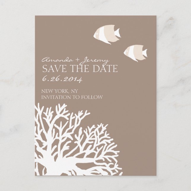 Weißer und Elfenbeintropischer Fisch Save the Date Ankündigungspostkarte (Vorderseite)