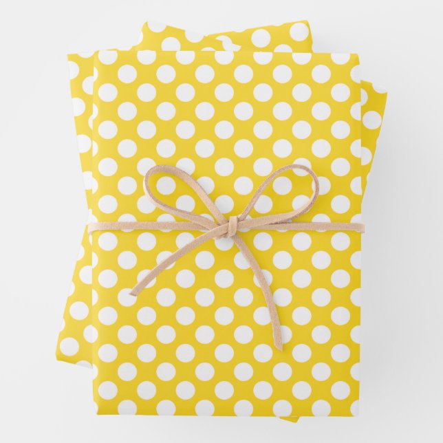 Weißer und gelber Polka-Dot Geschenkpapier Set (Beispiel)