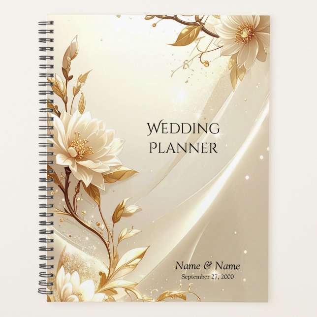 Weißer und goldener Blumenplaner Planer (Vorderseite)