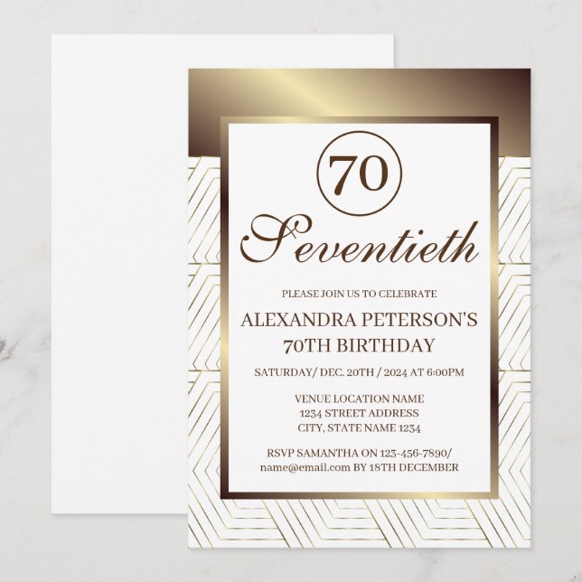 Weißer und goldener Gemusterter Geburtstag Einladung (Vorne/Hinten)