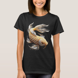 Weißer und goldener Kristalldiamant-Koi-Fisch T-Shirt
