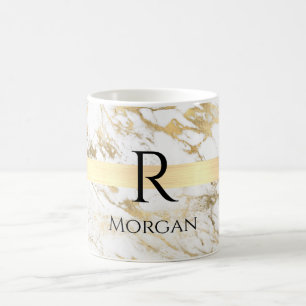 Weißer und goldener Marmor, Gold-Bar, Schwarz-Name Kaffeetasse