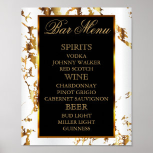 Weißer und goldener Marmor mit Schwarz - Bar Menu Poster