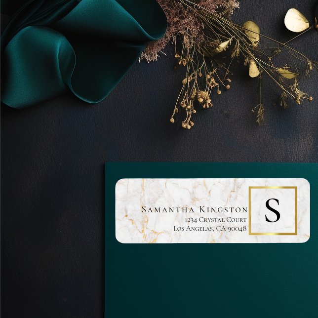 Weißer und goldener Marmor | Monogramm-Rücksendead (Von Creator hochgeladen)