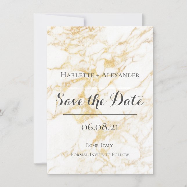 Weißer und goldener Marmor Save The Date (Vorderseite)