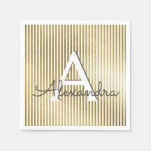 Weißer und goldener Streifen Monogramm Geburtstag