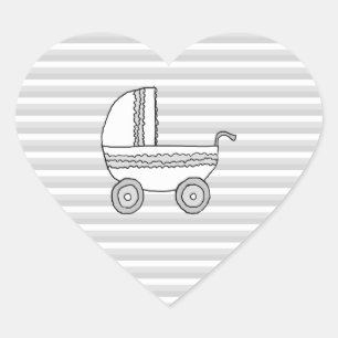 Weißer und grauer BabyPram. Herz-Aufkleber