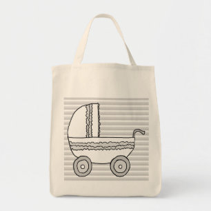 Weißer und grauer BabyPram. Tragetasche