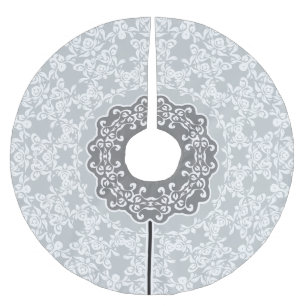 Weißer und grauer floraler Kreisornament Polyester Weihnachtsbaumdecke