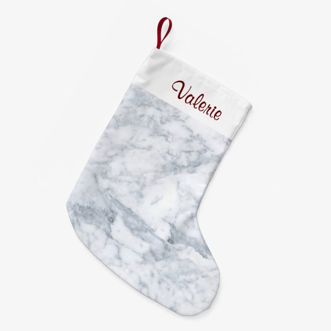 Weißer und grauer Marmor Kleiner Weihnachtsstrumpf (Vorderansicht (hängend))