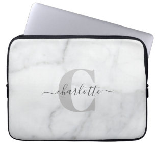 Weißer und grauer Marmor personalisiert monogrammi Laptopschutzhülle