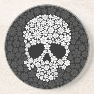 Weißer und grauer wilder Blumen-Schädel Sandstein Untersetzer