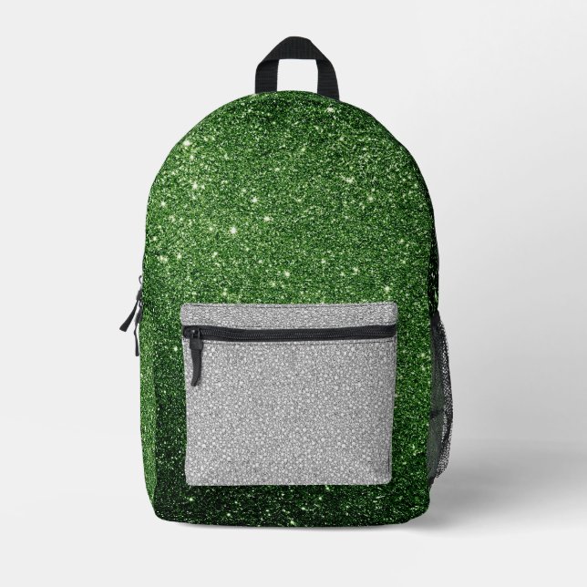 Weißer und grüner Glitzer Bedruckter Rucksack (Vorderseite)