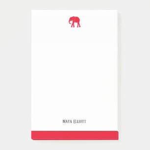 Weißer und heller roter Elefant und Rand, Name Post-it Klebezettel
