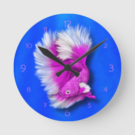 Weißer und Hot Pink Siamese Fish Runde Wanduhr