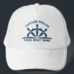 Weißer und marineblauer Lenkrad-Sondertext Truckerkappe<br><div class="desc">Weiß & marineblau Lenkrad Sondertext,  nautische Gestaltung.</div>