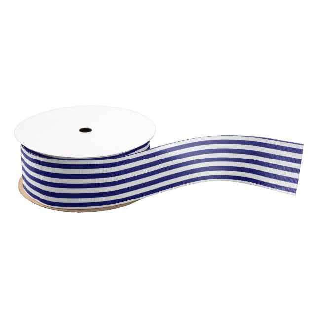 Weißer und Mitternachtsblauer Streifen Ripsband (Spule)