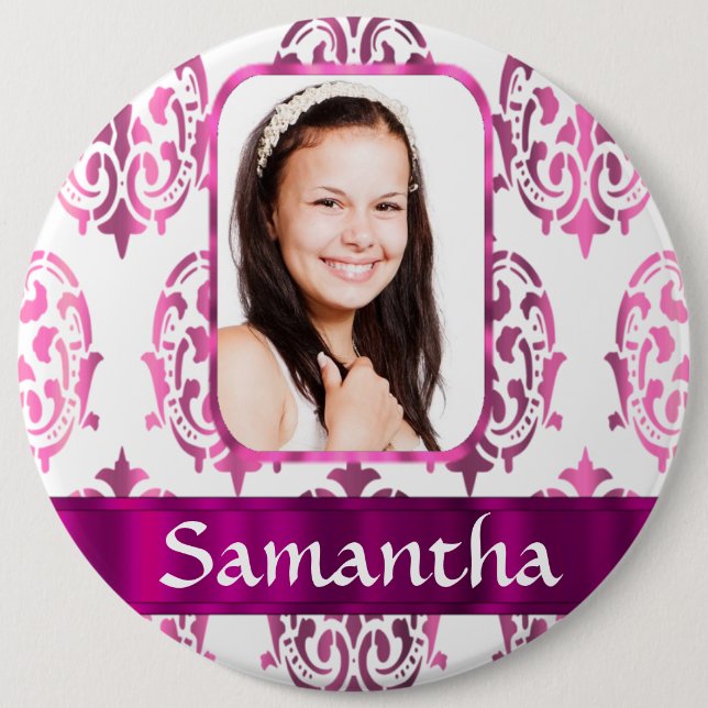 Weißer und rosa Damast Button (Vorderseite)