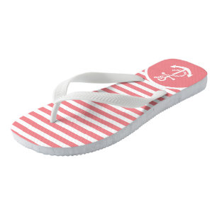 Weißer und rosa Streifen und Anker für Wasserfahrz Flip Flops