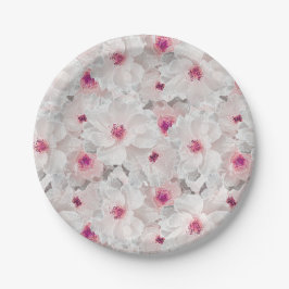 Weißer und rosafarbener Blumen Pappteller