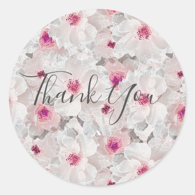 Weißer und rosafarbener Blumen Runder Aufkleber (Vorderseite)