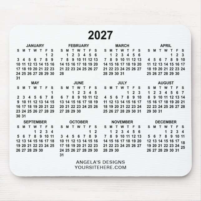 Weißer und schwarzer 2027-Kalender Werbeartikel Mousepad (Vorne)