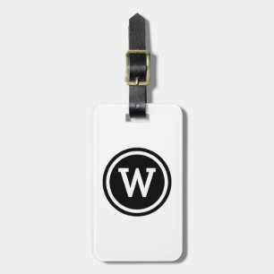 Weißer und schwarzer beringter Kreis-Monogramm Gepäckanhänger