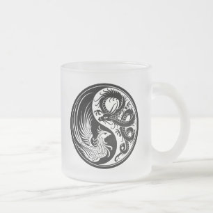 Weißer und schwarzer Drache Phoenix Yin Yang Mattglastasse