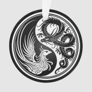 Weißer und schwarzer Drache Phoenix Yin Yang Ornament